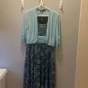 Blue and black tea length dress and jacket